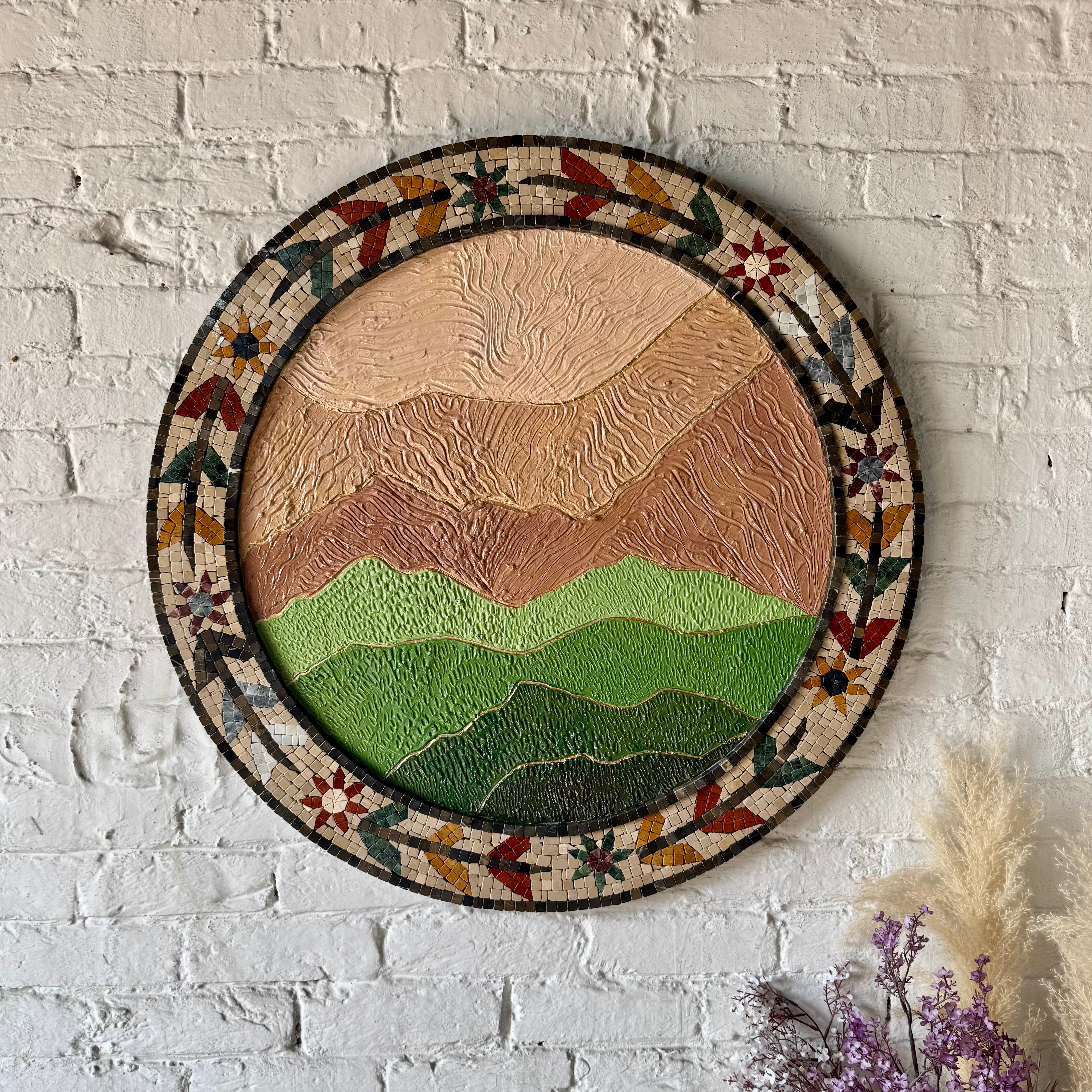 Mountain Serenity: Handcrafted Mosaic & Textured Wall Art